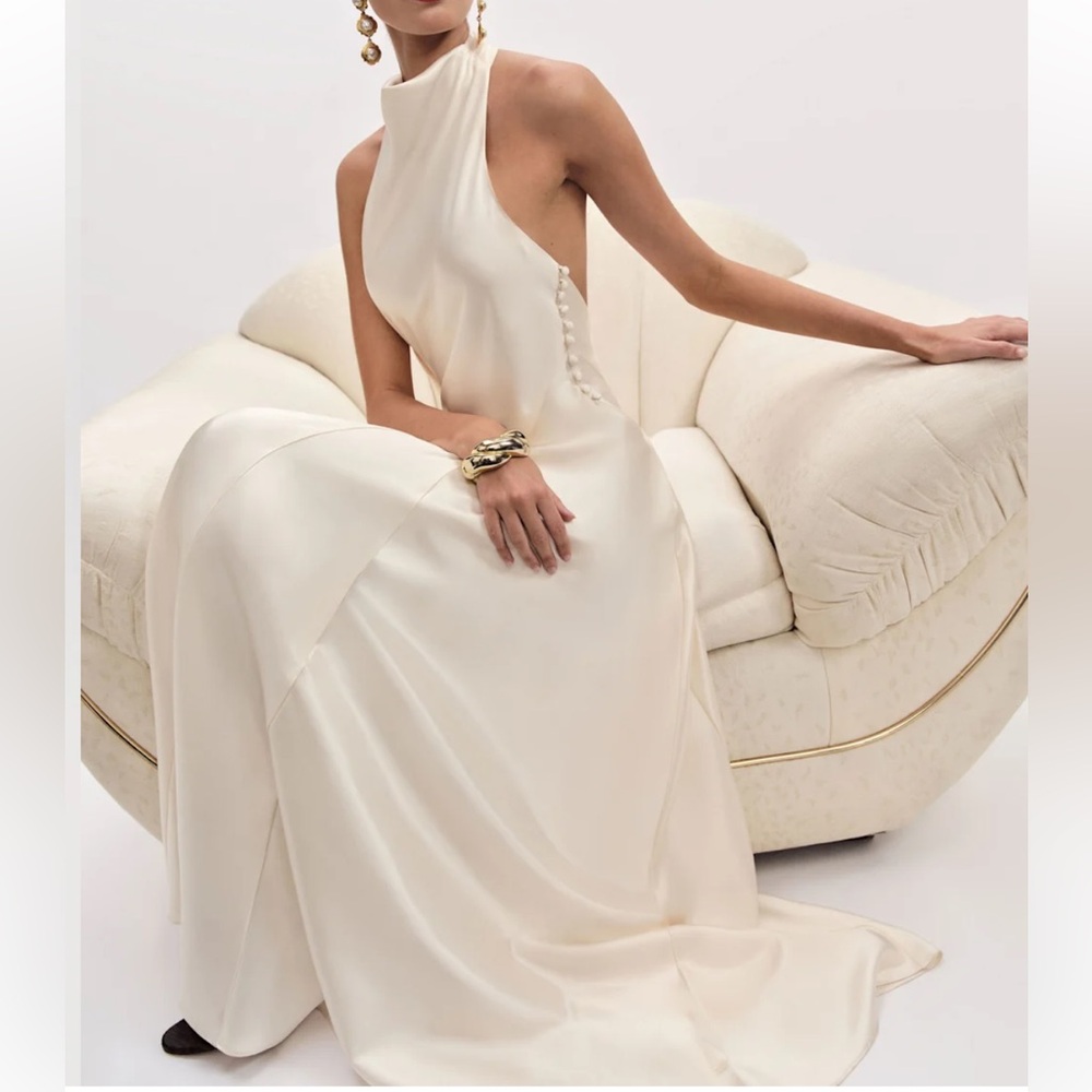 Reformation Roy Ivory Halter-Back Maxi Gown - Picture 3 of 9